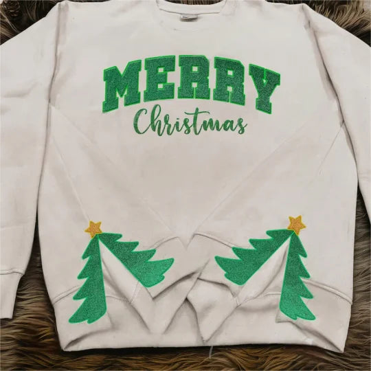 Sweat-shirt personnalisé avec broderie, nœud latéral pailleté et motif sapin de Noël, cadeau créatif pour un être cher