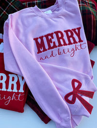 Vrolijke en fleurige sweater met geborduurde strik / Sweatshirt met strik aan de zijkant en applicatie / Sweatshirt met kerststrik / Glitterkerstsweater