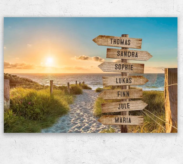 Toile personnalisée « Panneau sur la plage »