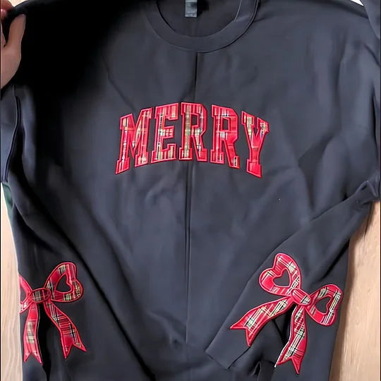 Vrolijke sweater met strik aan de zijkant en uitsparing, geruite kersttrui, trendy speelse strik