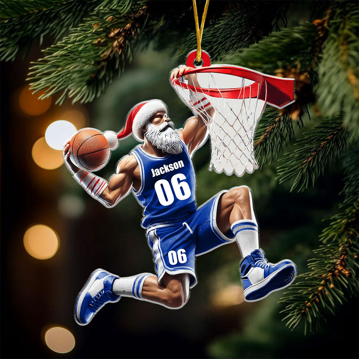 Décoration de Noël personnalisée en acrylique représentant un joueur de basket-ball du Père Noël, cadeau pour les amateurs de basket-ball