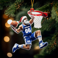 Décoration de Noël personnalisée en acrylique représentant un joueur de basket-ball du Père Noël, cadeau pour les amateurs de basket-ball