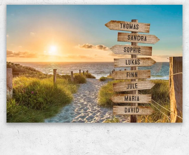 Toile personnalisée « Panneau sur la plage »