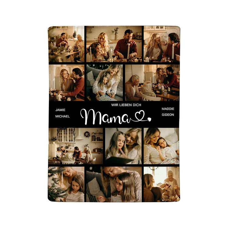 Gepersonaliseerde deken met 12 foto's en 2 teksten - Lieve mama fotodeken We zijn zo blij dat we jouw kinderen zijn - Het beste cadeau voor moeder
