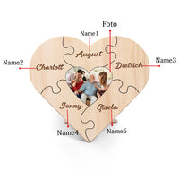 Familie Hart Houten Decoratie - Gepersonaliseerde Foto & 3-9 Naam Puzzel Bureaudecoratie Houten Ornament
