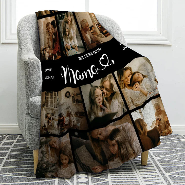 Gepersonaliseerde deken met 12 foto's en 2 teksten - Lieve mama fotodeken We zijn zo blij dat we jouw kinderen zijn - Het beste cadeau voor moeder