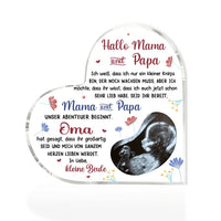Décoration acrylique personnalisée avec 1 nom, texte et photo Bonjour papa et maman Décoration de bureau pour les nouveaux parents