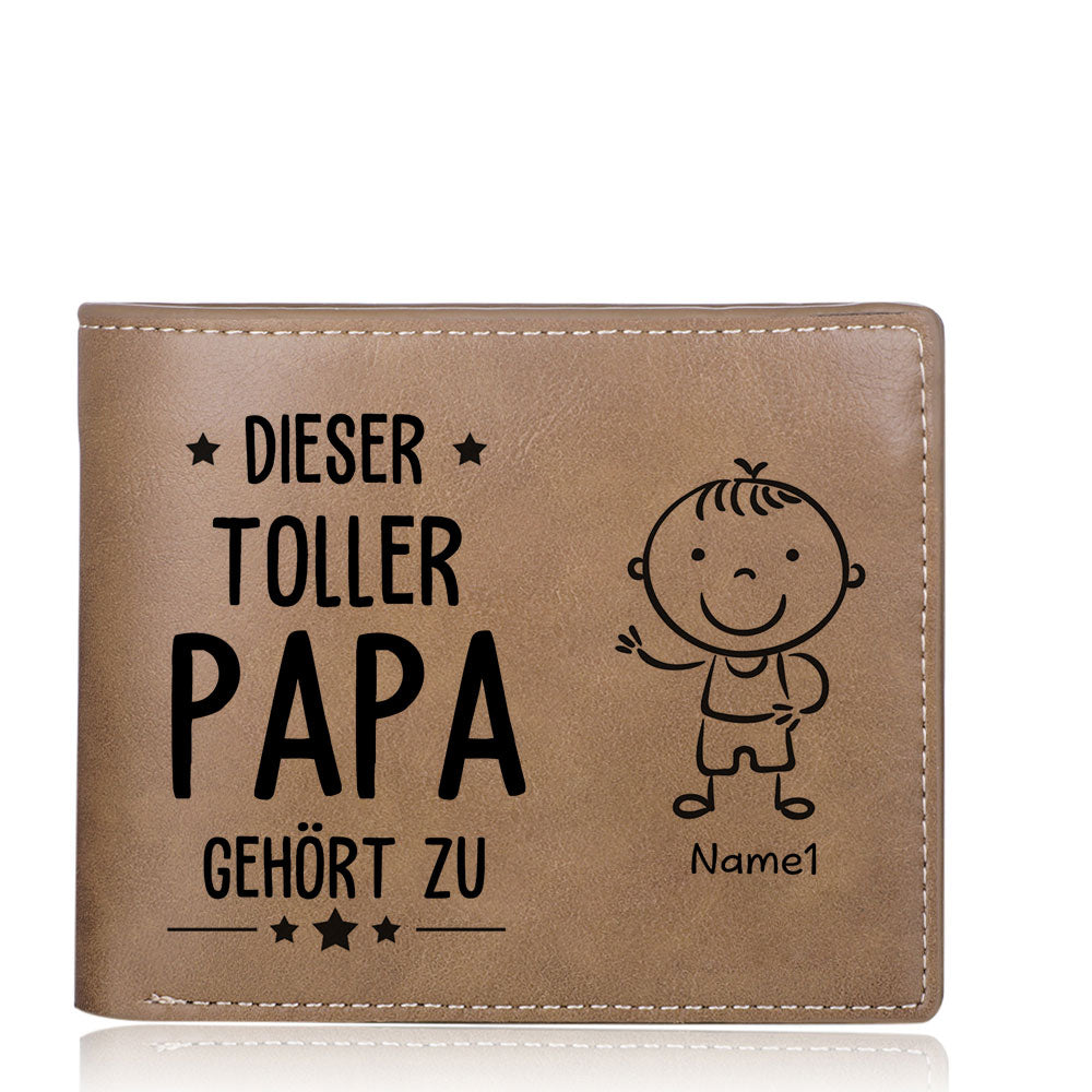 Gepersonaliseerde 1-5 namen en foto - Deze geweldige PU leren korte portemonnee voor vaders
