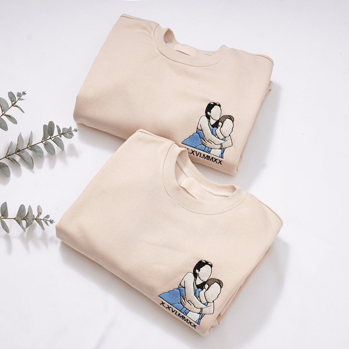 Cadeaux de Noël Sweat-shirt brodé personnalisé Portrait Lecteur de musique Couple Cadeau de famille