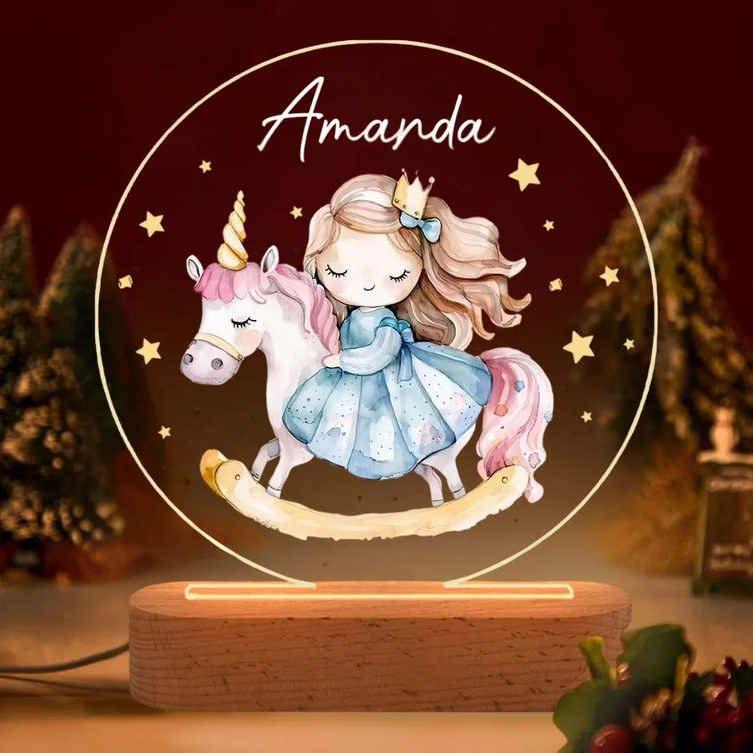 Veilleuse acrylique personnalisée avec prénom et licorne pour fille – Décoration unique pour enfants