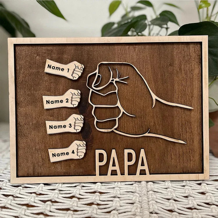 Cadre en bois personnalisé avec 1 à 6 noms pour papa