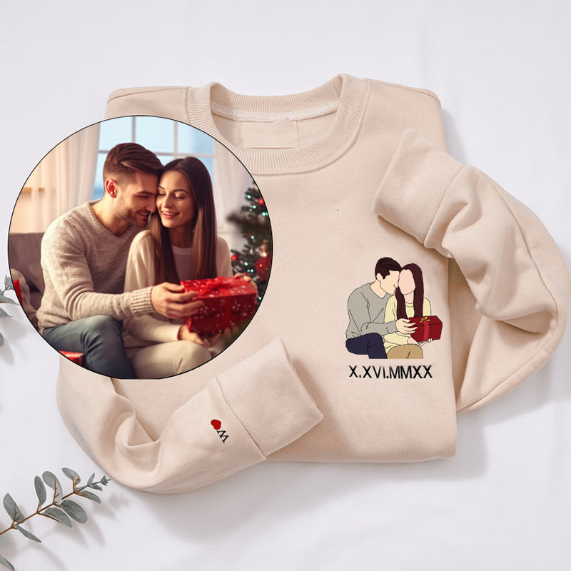 Cadeaux de Noël Sweat-shirt brodé personnalisé Portrait Lecteur de musique Couple Cadeau de famille