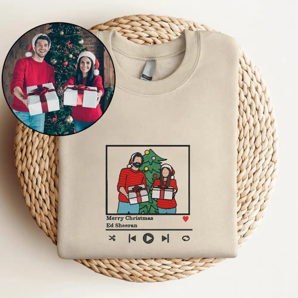 Cadeaux de Noël Sweat-shirt brodé personnalisé Portrait Lecteur de musique Couple Cadeau de famille