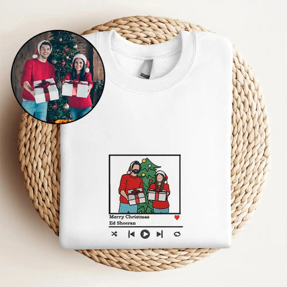 Cadeaux de Noël Sweat-shirt brodé personnalisé Portrait Lecteur de musique Couple Cadeau de famille