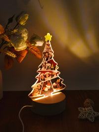Lampe photo collage personnalisée en forme de sapin de Noël avec photos