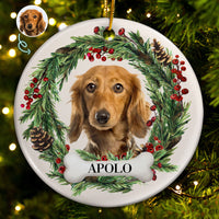 Gepersonaliseerde foto met lieflijk huisdiergezichtje - Kerstcadeau voor dierenliefhebbers, huisdierherdenking - Gepersonaliseerd rond keramisch ornament