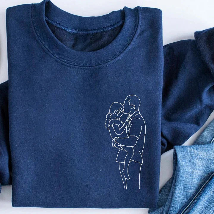 Sweatshirt met geborduurd portret, unieke cadeaus voor papa