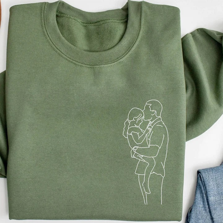 Sweatshirt met geborduurd portret, unieke cadeaus voor papa