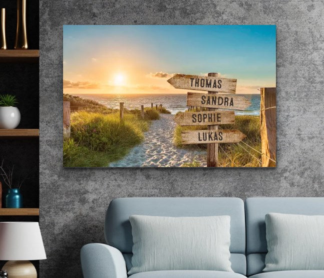 Toile personnalisée « Panneau sur la plage »
