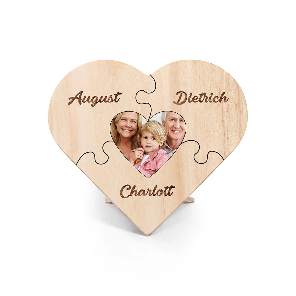 Familie Hart Houten Decoratie - Gepersonaliseerde Foto & 3-9 Naam Puzzel Bureaudecoratie Houten Ornament