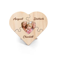 Familie Hart Houten Decoratie - Gepersonaliseerde Foto & 3-9 Naam Puzzel Bureaudecoratie Houten Ornament