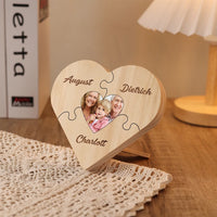 Familie Hart Houten Decoratie - Gepersonaliseerde Foto & 3-9 Naam Puzzel Bureaudecoratie Houten Ornament