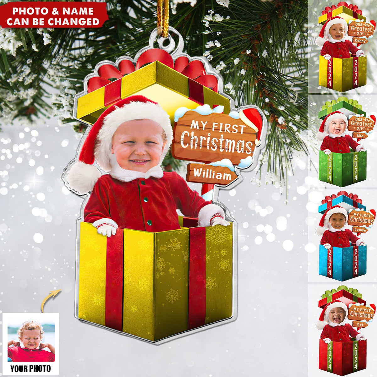 Notre plus beau cadeau - Le premier Noël de bébé, décoration photo acrylique personnalisée