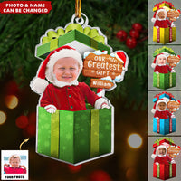 Notre plus beau cadeau - Le premier Noël de bébé, décoration photo acrylique personnalisée
