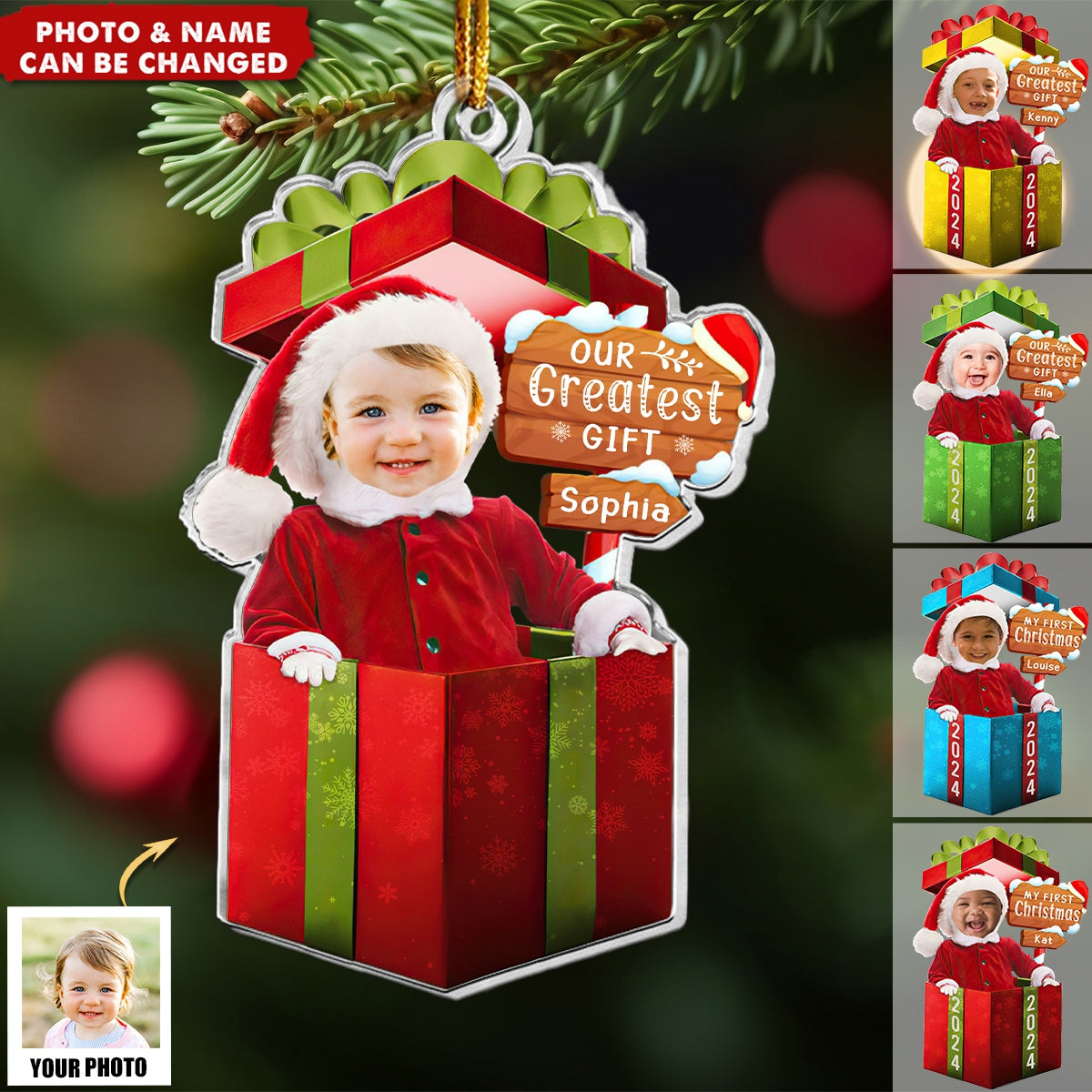 Notre plus beau cadeau - Le premier Noël de bébé, décoration photo acrylique personnalisée