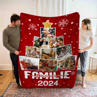 Gepersonaliseerde flanellen deken met 9 foto's en een jaarthema – Family Forever – Gezellige kerstdeken voor het hele gezin