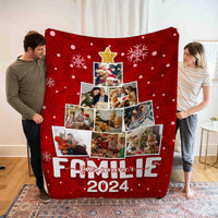 Gepersonaliseerde flanellen deken met 9 foto's en een jaarthema – Family Forever – Gezellige kerstdeken voor het hele gezin