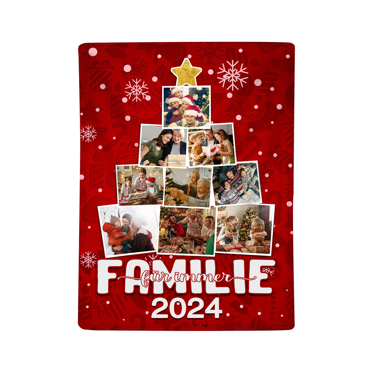 Gepersonaliseerde flanellen deken met 9 foto's en een jaarthema – Family Forever – Gezellige kerstdeken voor het hele gezin