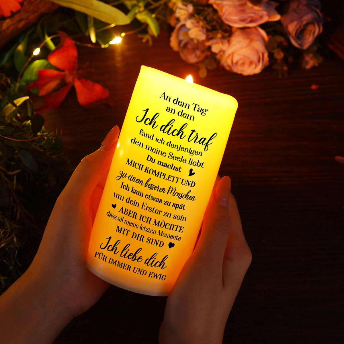 Gepersonaliseerde LED-kaars met 2 namen, foto en datum - Ik hou voor altijd van je - Een warm cadeau voor koppels