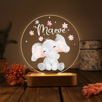 Veilleuse éléphant en acrylique personnalisée avec 1 nom – Décoration unique pour enfants
