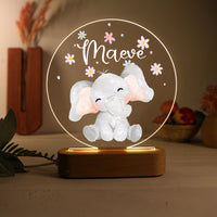 Veilleuse éléphant en acrylique personnalisée avec 1 nom – Décoration unique pour enfants