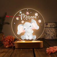 Veilleuse éléphant en acrylique personnalisée avec 1 nom – Décoration unique pour enfants