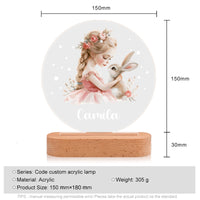 Veilleuse acrylique personnalisée avec prénom pour fille et lapin – Décoration unique pour enfants