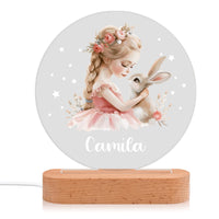 Veilleuse acrylique personnalisée avec prénom pour fille et lapin – Décoration unique pour enfants