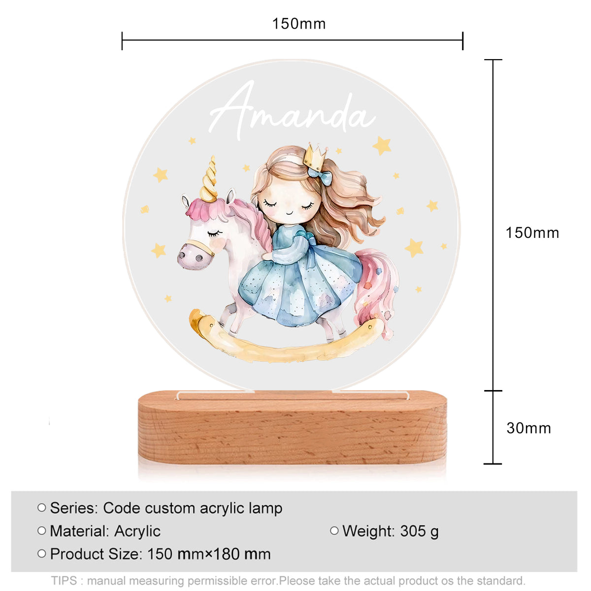Veilleuse acrylique personnalisée avec prénom et licorne pour fille – Décoration unique pour enfants