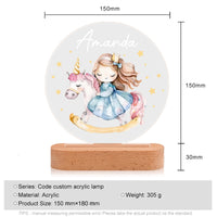 Veilleuse acrylique personnalisée avec prénom et licorne pour fille – Décoration unique pour enfants