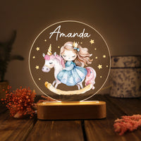 Veilleuse acrylique personnalisée avec prénom et licorne pour fille – Décoration unique pour enfants