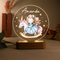 Veilleuse acrylique personnalisée avec prénom et licorne pour fille – Décoration unique pour enfants