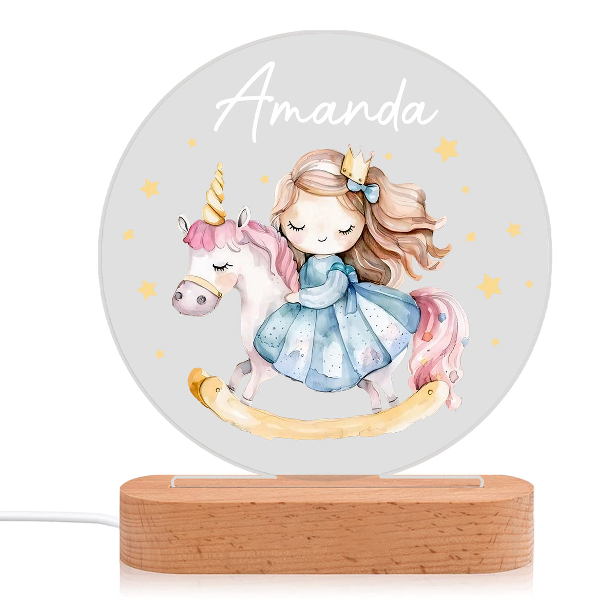 Veilleuse acrylique personnalisée avec prénom et licorne pour fille – Décoration unique pour enfants