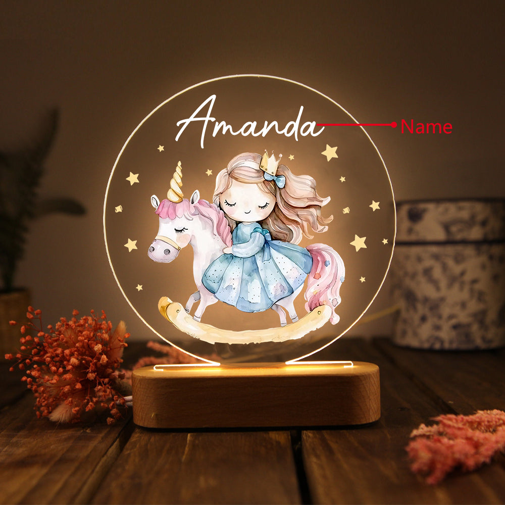 Veilleuse acrylique personnalisée avec prénom et licorne pour fille – Décoration unique pour enfants