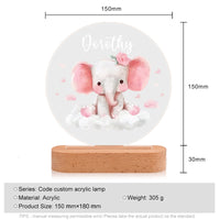 Veilleuse en acrylique personnalisée en forme d'éléphant rose avec un nom – Superbe décoration de chambre pour enfants