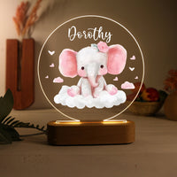Veilleuse en acrylique personnalisée en forme d'éléphant rose avec un nom – Superbe décoration de chambre pour enfants