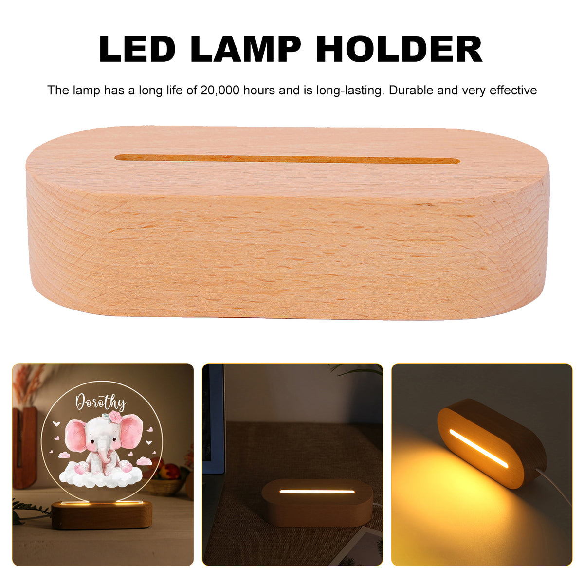 Veilleuse en acrylique personnalisée en forme d'éléphant rose avec un nom – Superbe décoration de chambre pour enfants