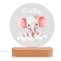 Veilleuse en acrylique personnalisée en forme d'éléphant rose avec un nom – Superbe décoration de chambre pour enfants