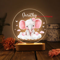 Veilleuse en acrylique personnalisée en forme d'éléphant rose avec un nom – Superbe décoration de chambre pour enfants