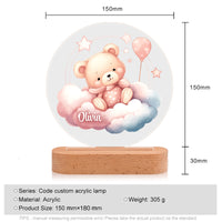 Veilleuse en acrylique personnalisée avec un nom, motif ours et nuage – Superbe décoration de chambre pour enfants